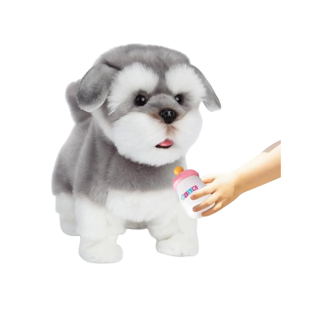 CU-MATE Plush Interactive Simulation Dog-Realistic Puppy Electronic Toy Dog Cat with Walking/Barking/Wagging Tail/Talking-Like Real Robotic Present (Electric Schnauzer)