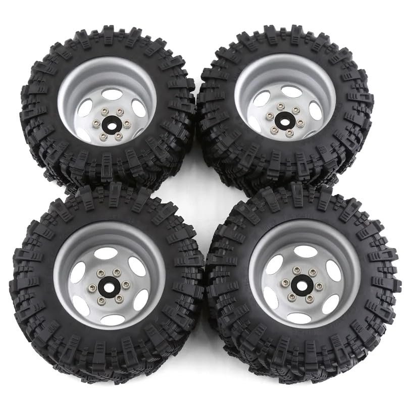 4PCS 1.9 Beadlock Aluminum Wheels with 1.9 RC Crawler Tires, Metal Rim & Soft Rubber Tire Set for TRX-4, SCX10 II III, Gen 8 (1/10 Scale)