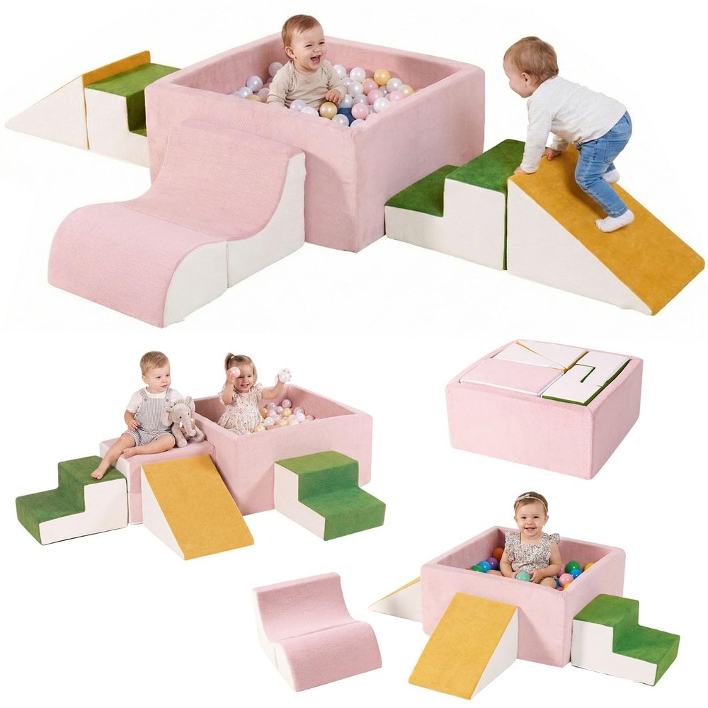 HAHASOLE Foam Climbing Toys for Toddlers with Large Ball Pit, Foam Climbing Blocks, Soft Play Climb and Crawl Activity Playset, Toddler Play Crawling Climbing Sliding Indoor(Excluding Balls)