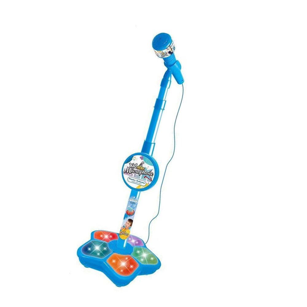 Toy Microphone with Stand, Colorful Adjustable Singing Machine, Connectable Portable Karaoke, Role Play & Educational Music Fun(Blue)