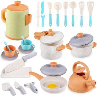 Dreamon Kids Play Kitchen Toys Accessories, Pretend Play Cooking Cookware Pots and Pans Utensils Playset, Kids Kitchen Cooking Toys for Girls Boys Toddler