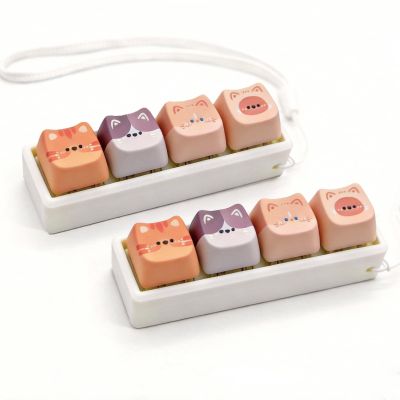 2 Pack Keyboard Fidget Clicker, 4 Keys Clicky Keyboards Keychain Fidgets for Adults, Creamy Stress Relief Button Finger Cat Keycaps for Anxiety Decompression (2 Pcs)
