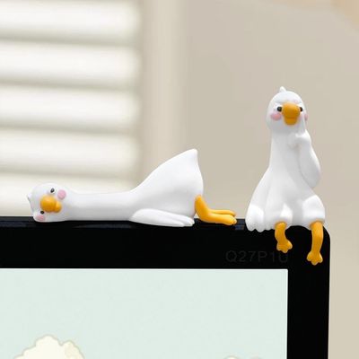 1pc Cute Animal Computer Monitor Decor,So Tired Lazy Duck Mini Desk Decor,Hand-Crafted Resin Goose Figurine Computer MonitorDecor,Funny Miniature Goose Statue for Monitor,Car Dashboard & DesktopDecor