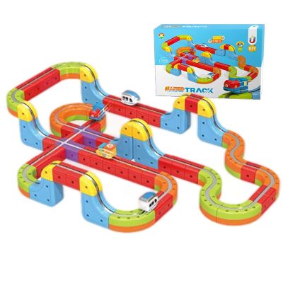 Electric Train Set for Kids Ages 3-8, Magnetic 3D Flexible Race Tracks, 68 PCS Building Toy with Anti-Gravity Train, Educational STEM Gift for Boys66 Blocks + 1 Magnetic Train +1 Charger