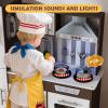 JOYDIAS Wooden Toddler Play Kitchen Set with Realistic Lights & Sounds, Pretend Playset with Microwave, Oven, Ice Dispenser, Sink, Telephone, Chalkboard, and Rich Accessories for Kids Ages 3+ view 4