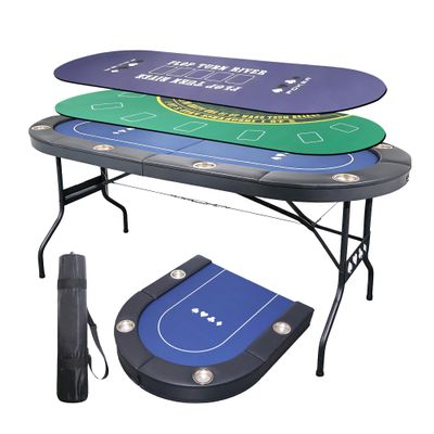 JeeSaleTec Folding Poker Table for Texas Holdem&Blackjack, 8 Players Poker Table with Double-Sided Reversible Poker Mat, 8 Cup Holders and Casino Quality Soft Felt.