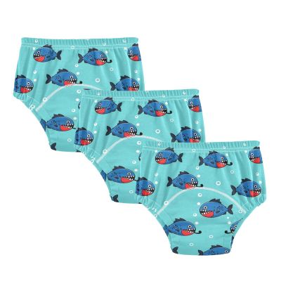 WIFIU Blue Fish Sharp Teeth Bubbles Toddler Potty Training Pants, Baby Girls Boys Soft Training Underwear 3 Pack, Size 4T