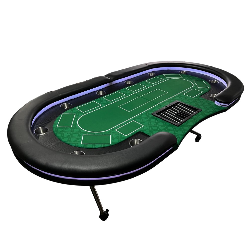 INO Design Foldable Poker Table for 10 Players Casion Games with Scroll Wheels and LED, Green