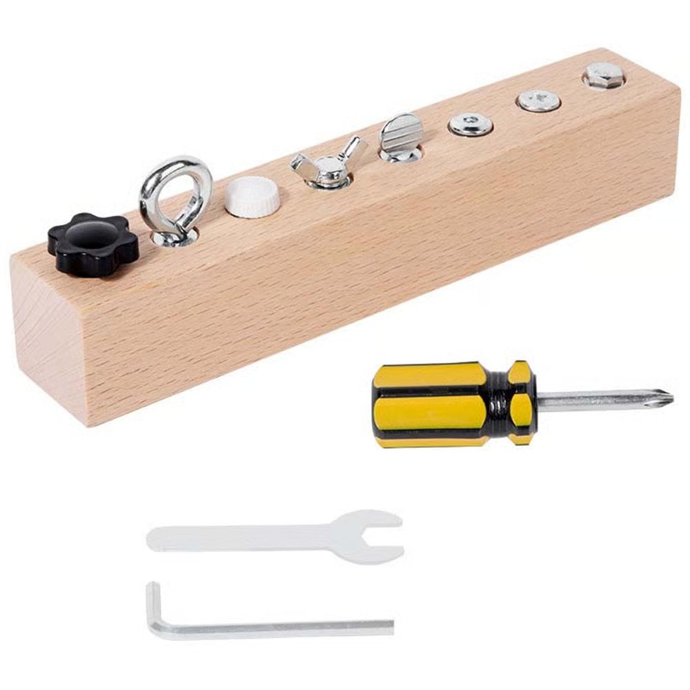 Educational Screw-Tightening Busy Board, Montessori Activity Board with Wooden Screwdriver Set, Fine Motor Skills Learning Toy for Hand-Eye Coordination & Focus Development for Toddlers (8 Holes)