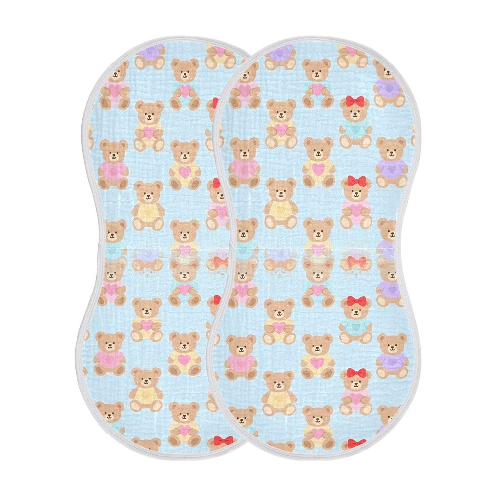 GOODOLD Teddy Bears Blue Muslin Baby Burp Cloths - Super Absorbent and Soft Burping Rags - Cotton Burp Clothes Set for Boys and Girls, 2 Pack
