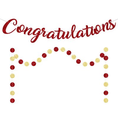 Blopee Red Congratulations Banner Sign Prestrung Congrats Banner Garland Congratulations Decorations Congrats Graduation Banners for Graduation Decorations Retirement Wedding Party Decor Supplies