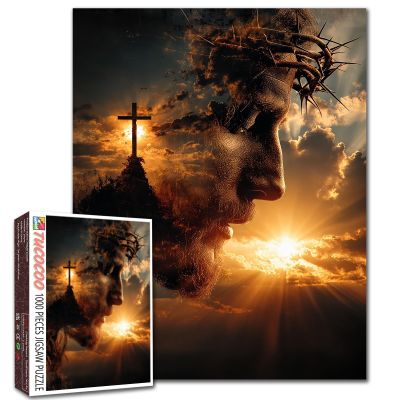 1000 Piece Cross and Jesus Puzzle for Adults Easter Christian Jigsaw Puzzles Faith Religious Sunset Artwork Challenging DIY Puzzle for Family Game Nights Home Decoration Gifts 20x27 Inches