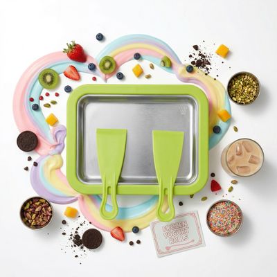 2026 New Rolled Ice Cream Maker, Stainless Steel Rolled Ice Cream Tray with 2 Scrapers, Ice Cream Roller Maker for Family Entertainment, White/Pink/Green DIY Ice Cream Roller for Kids & Teens (Green)