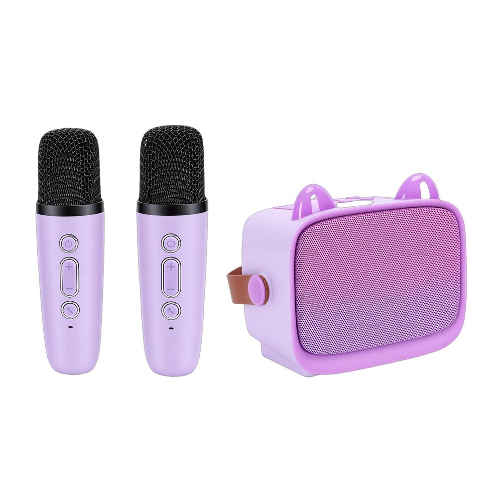 ZAICOLER Mini Karaoke Machine for Kids, 5 Sound Modes & Double Noise Reduction Technology Mini Karaoke Machine with Dual Microphone and Phone Stand Voice Changer for Kids Home (Purple)