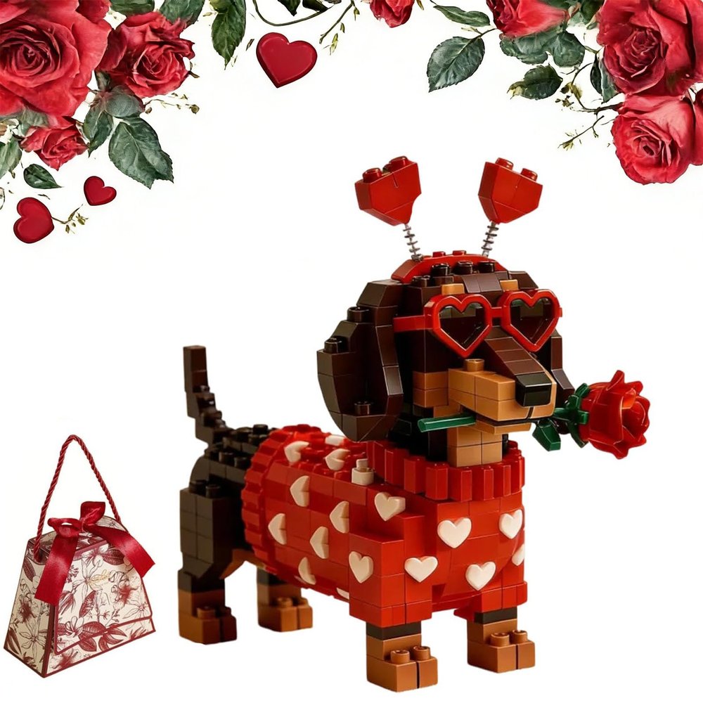2026 Valentines Day Exclusive Dachshund Brick Set, Upgrade DIY 3D Dachshund Building Block Set, Cute Dachshund Dog Building Toy Sets, Heart-Shaped Design, for Dog Lovers, Valentines Day (1pcs)