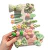 (12 Pcs) Super Cute Lovely Warm Autumn Winter Spring Theme Kid's Hairpin Flower Floral Bear Bowknot Hair Clips Hair Decoration Women Girls Salon Hairstyle Hairdressing Grip -Green view 1