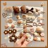 (12 Pcs) Super Cute Lovely Warm Autumn Winter Spring Theme Kid's Hairpin Flower Floral Bear Bowknot Hair Clips Hair Decoration Women Girls Salon Hairstyle Hairdressing Grip -Green view 3