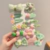 (12 Pcs) Super Cute Lovely Warm Autumn Winter Spring Theme Kid's Hairpin Flower Floral Bear Bowknot Hair Clips Hair Decoration Women Girls Salon Hairstyle Hairdressing Grip -Green view 4