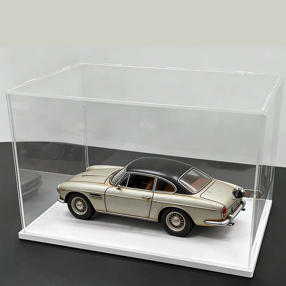 10 12 16 18 in Long Clear Acrylic Display Case, Plastic Acrylic Display Box with Lock Key, Stackabl Rectangle Storage Box for Car Models(White,40x30x30cm/16x12x12in)
