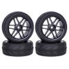 4PCS 1/10 RC Wheels and Tires Set, 65x26mm Pre-Glued RC Racing Tires, 12mm Hex Touring Car Wheels, Compatible with Tamiya TT01 TT02 XV01 XV02 TA06, HPI Kyosho HSP (Tread) view 2