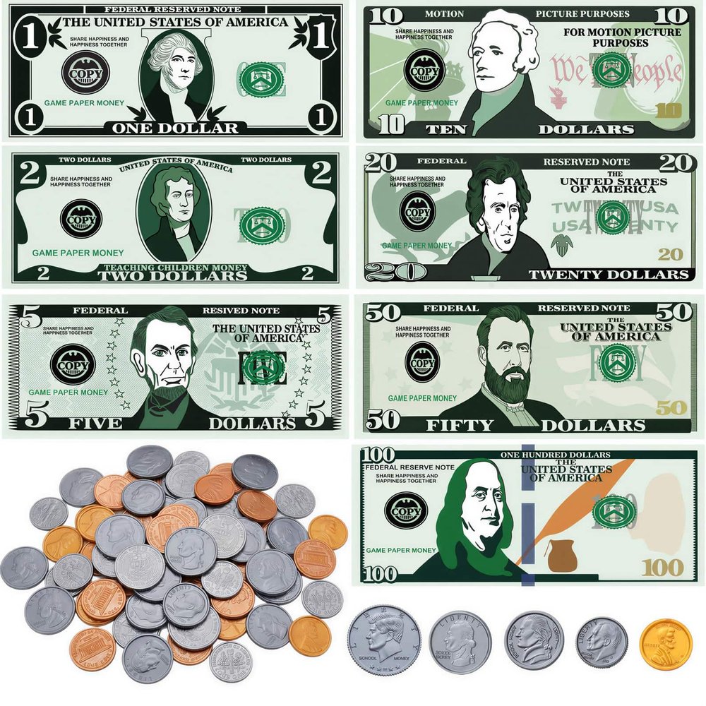 600 Pcs Fake Money for Kids - Realistic Play Money Bills & Plastic Coins - Math Manipulatives & Classroom Currency Set for Grocery Store, Bank, & Board Games - Educational Counting Toy, Ages 3+
