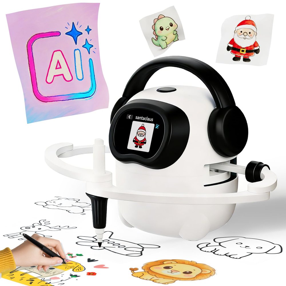 AI Drawing Robot for Kids, 10000+ Free AI-generated Images,Regularly updated image library,Educational Learning Toys for Boys & Girls Ages 3-8 ,AI Enlightenment Painting Toy for Birthday Gift (Black)