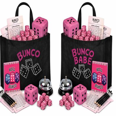 Bunco + Bunco Babe Double Game Kit Two Complete Bunco Sets for Larger Groups (Up to 24 Players), Co-Hosts & Multi-Table Bunco Nights | Includes Tote Bags, Dice, Bells, Score Sheets & Pencils