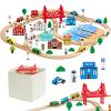VEVOR 113PCS Wooden Train Set, for Kids Ages 3-8, Wood Train Track Toy with Storage Box, City Scene Railway Playset, Compatible with Major Brands, Christmas Birthday Toy for Toddlers Boys and Girls view 1