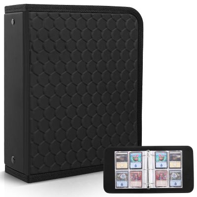 BRPPO Trading Card Binder- 4-Pocket Card Holder, 3D Dragon Scale Texture, 400-Card Capacity, Portable Card Album, Card Organizer Compatible with Multiple Card Sizes (BALCK)