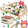 VEVOR 70PCS Wooden Train Set, with Magnetic Crane, Wood Train Track Toy for Kids Ages 3-8, Construction Crane Railway Set, Compatible with Major Brands, Christmas Birthday Toy for Toddlers Boys Girls view 1
