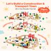 VEVOR 70PCS Wooden Train Set, with Magnetic Crane, Wood Train Track Toy for Kids Ages 3-8, Construction Crane Railway Set, Compatible with Major Brands, Christmas Birthday Toy for Toddlers Boys Girls view 2
