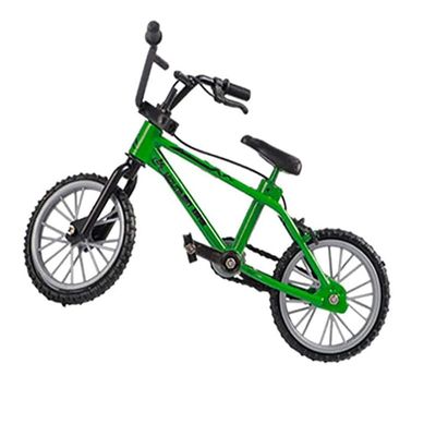 Mini 1/18 Diecast Bike Action Figure Toy,Mini Finger Mountain Bike Bicycle Art Crafts Desktop Decor Finger Bikes (Green)