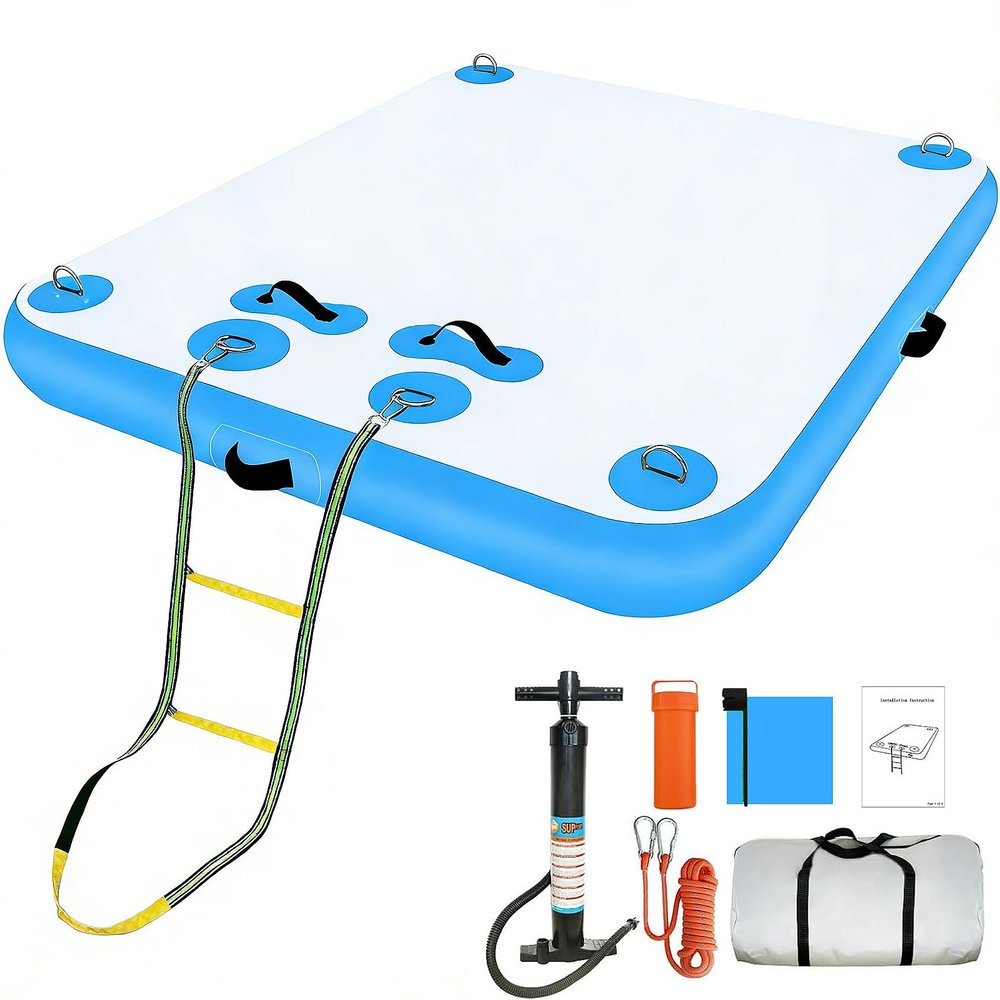 Inflatable Dock Platform, Swim Platform Floating Dock for Lakes Multi-Scene Water Island Raft Mat with Portable Carrying Bag for Rivers, Seasides, Swimming Pools,Blue,5.9x9.9ft