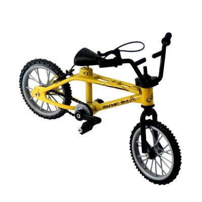 Mini 1/18 Diecast Bike Action Figure Toy,Mini Finger Mountain Bike Bicycle Art Crafts Desktop Decor Finger Bikes (Yellow)