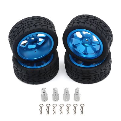 Full Metal Wheel and Tire Set for MJX 14301 14302 14303, 1/14 Rally Car Upgrade, CNC Aluminum High Strength Rims with 63mm Rubber Tires, Professional Hobbyist Modification Parts (Blue)