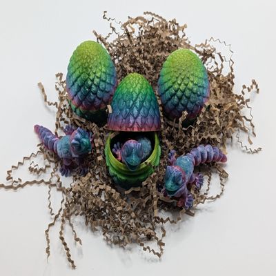3D Printed Baby Dragon Egg  Articulated Hatchable Dragon Toy, Rainbow Color Egg & Dragon Set, 3.25 Egg + 3.5 Dragon, Gift for Kids & Collectors (3, Rainbow Shine)