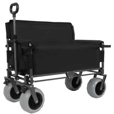 Versatile Folding Wagon with Bench Seat Heavy-Duty Steel Frame, All-Terrain Wheels, Spacious Cargo Area for Outdoor Activities (Black + Steel)