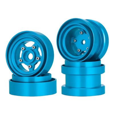 Aluminum Beadlock Wheels 1 10 Scale 4 Pcs Compatible with Automotive Motorcycle Parts Frog Grasshopper Sand Scorcher Hub(Blue)