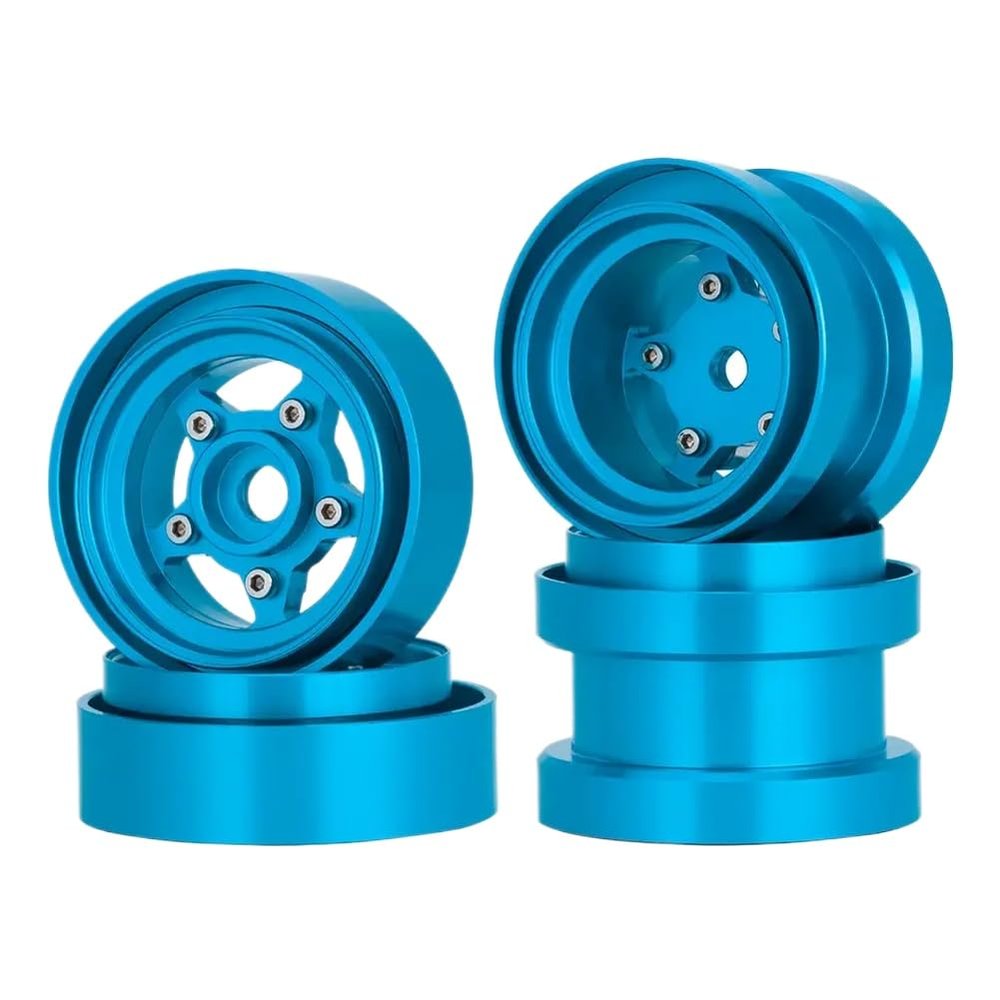 Aluminum Beadlock Wheels 1 10 Scale 4 Pcs Compatible with Automotive Motorcycle Parts Frog Grasshopper Sand Scorcher Hub(Blue)