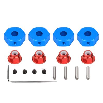 Alloy 14mm Wheel hex hub Adapter/M4 Serrated Lock nut for 1/10 ARRMA 3s&Mega550 Vorteks Senton Granite Big Rock Part(Blue)