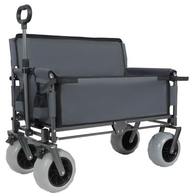 Versatile Folding Wagon with Bench Seat Heavy-Duty Steel Frame, All-Terrain Wheels, Spacious Cargo Area for Outdoor Activities (Gray + Steel)