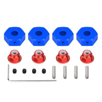 Alloy 14mm Wheel hex hub Adapter/M4 Serrated Lock nut for 1/10 ARRMA 3s&Mega550 Vorteks Senton Granite Big Rock Part(Navy Blue)