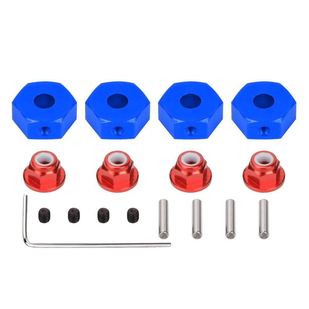 Alloy 14mm Wheel hex hub Adapter/M4 Serrated Lock nut for 1/10 ARRMA 3s&Mega550 Vorteks Senton Granite Big Rock Part(Navy Blue)