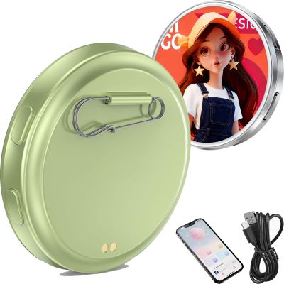 2026 New Electronic Badge Digital Display Pin, with 1.8'' IPS Touch Screen, Bluetooth App Control, Custom Photo GIF Video Display for Backpack Keychain Bag, Ideal for Cosplay & Fandom Events (Green)