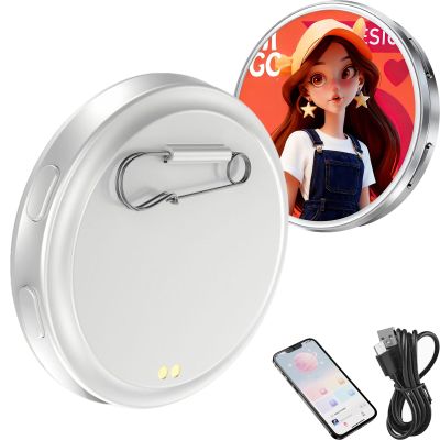 2026 New Electronic Badge Digital Display Pin, with 1.8'' IPS Touch Screen, Bluetooth App Control, Custom Photo GIF Video Display for Backpack Keychain Bag, Ideal for Cosplay & Fandom Events (White)