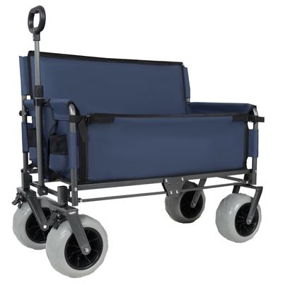 Versatile Folding Wagon with Bench Seat Heavy-Duty Steel Frame, All-Terrain Wheels, Spacious Cargo Area for Outdoor Activities (Dark Blue + Steel)