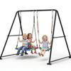 2-in-1 Swing Set for Backyard for Kids, with 1 Platform Swing, 1 Belt Swing, 440lbs Metal Swing Set for Toddler, Heavy-Duty Swing Stand w/8 Ground Stakes, Outdoor Swingset for Kids Adults (Black) view 1