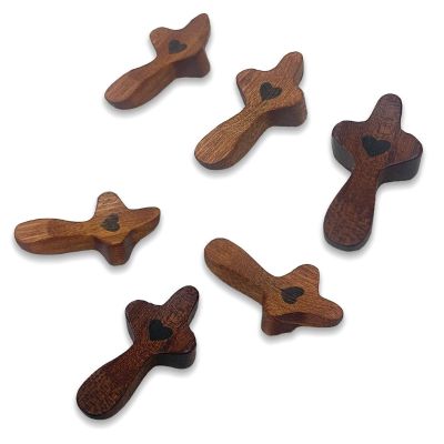 Handmade 10Pcs Wooden Cross Fidget Bulk with Organza Bags - Stress Relief Pocket Cross My Heart for Christian, Relieve Anxiety Comfort for Clutching, Clinging and Praying (10Pcs-Cross-Round-Brown 585)