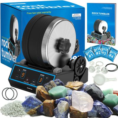 3.6LB Professional Rock Tumbler Kit, 3 Speed Settings & Digital 9-Day Timer, Rough Gemstones, 4 Polishing Grits