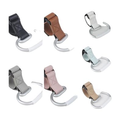 6 Pcs PU Baby Stroller Hooks Solid Color Cart Organizer Hanging Hook Cartoon Accessories(Khaki)